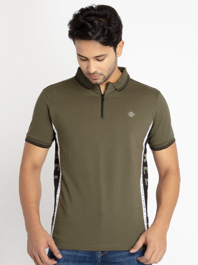 Mens Colorblock Collar Neck T-Shirt