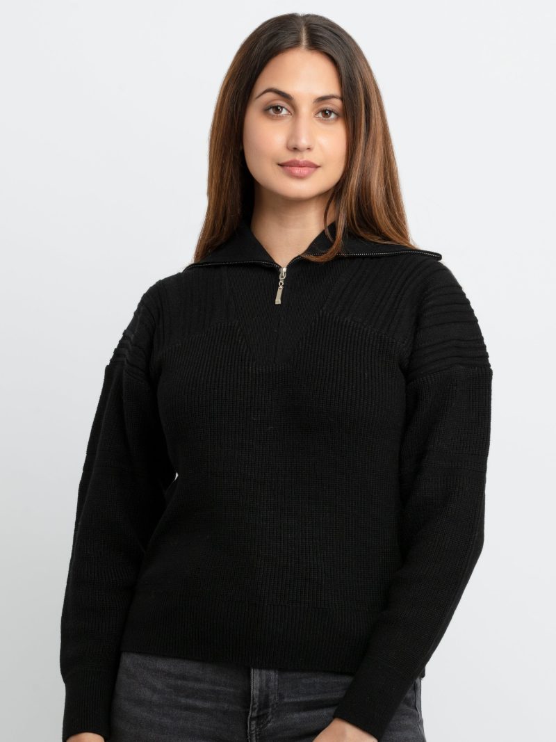 Womens Solid High Neck Sweater