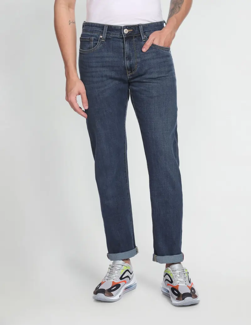 Relaxed Straight Fit Stone Wash Jeans
