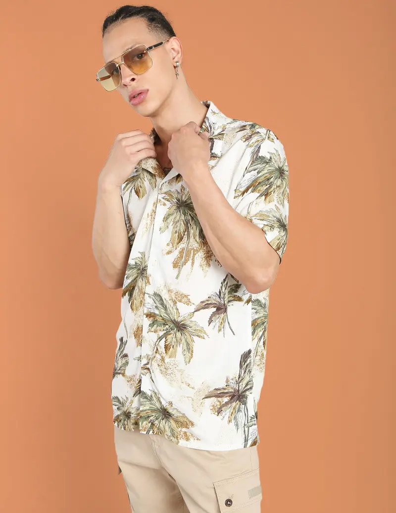 Tropical Print Slim Fit Casual Shirt