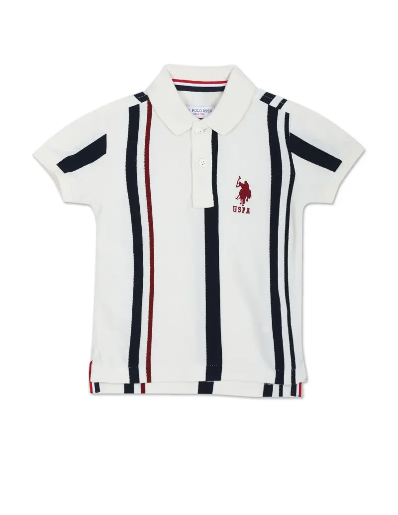 Vertical Stripe Cotton Polo Shirt