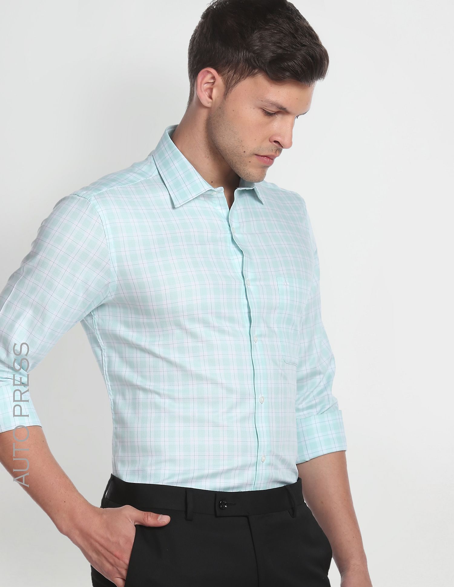 Auto Press Tartan Check Dobby Formal Shirt