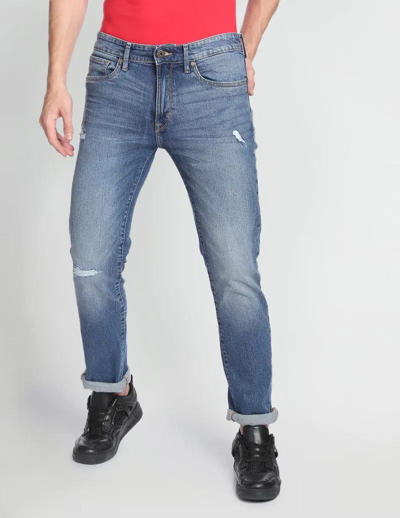Distressed Slim Tapered Fit Authentic Signature Jeans