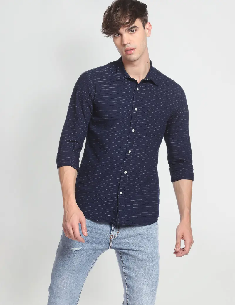 Horizontal Stripe Cotton Shirt