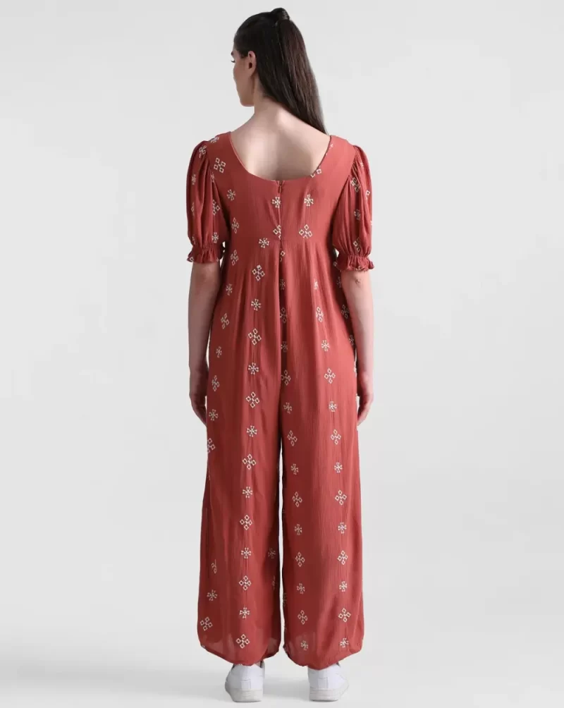 BROWN FLORAL EMBROIDERED JUMPSUIT