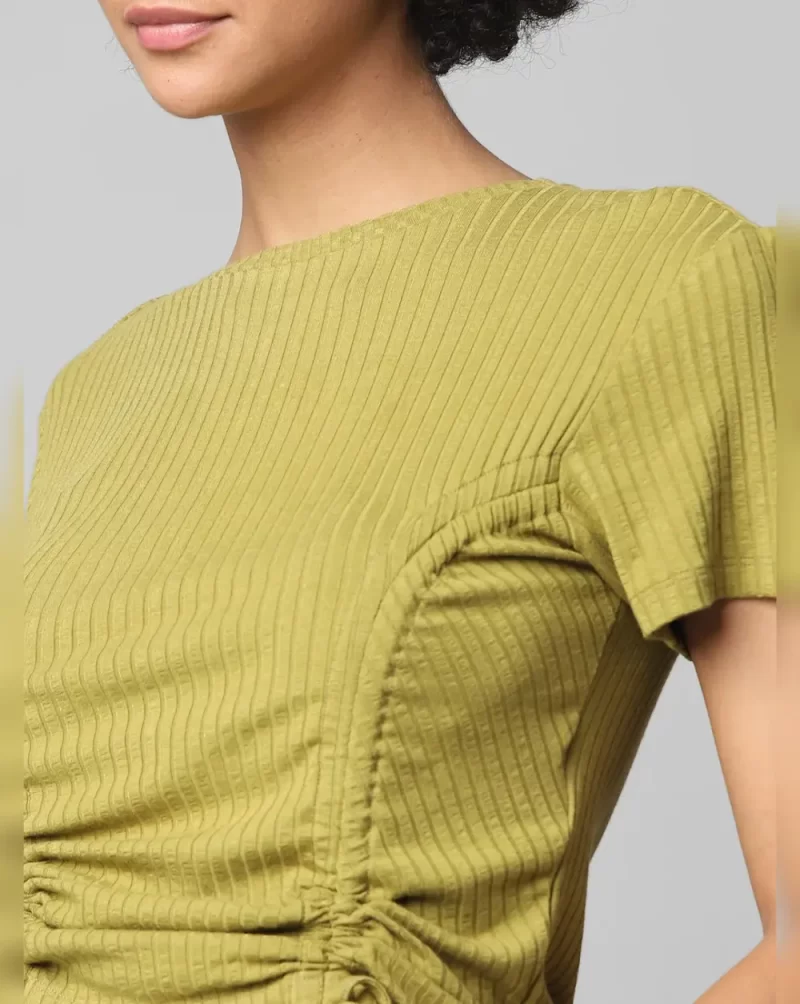 GREEN DRAWSTRING-SIDE RIBBED TOP