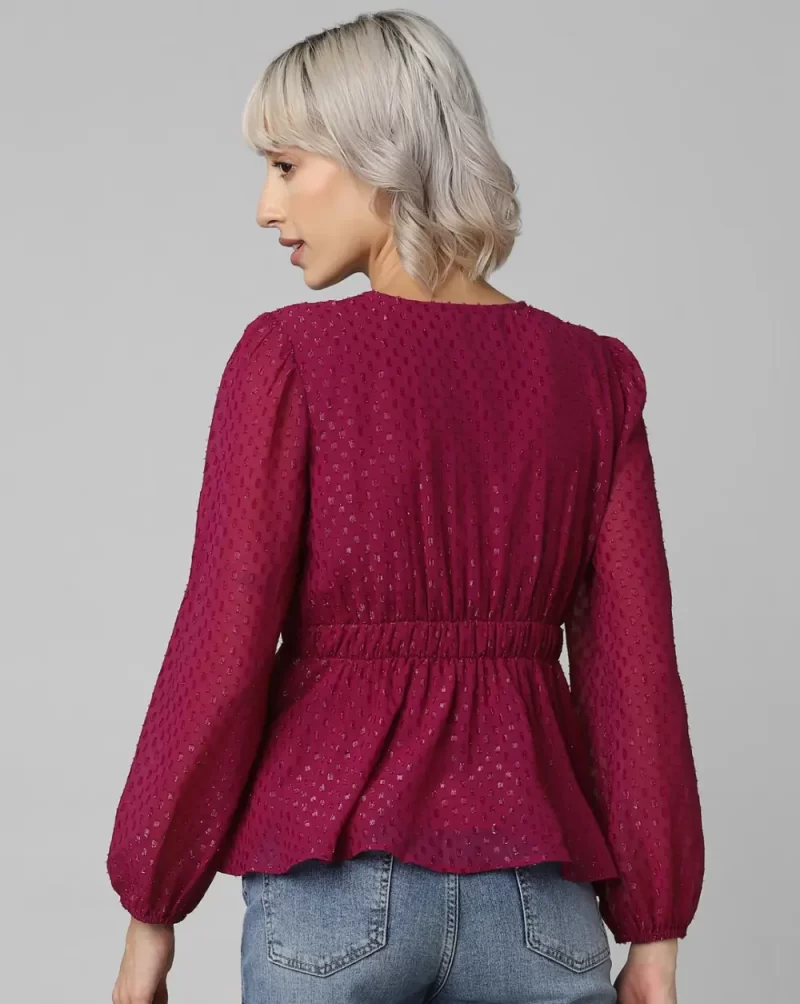 PLUM DOBBY PEPLUM TOP