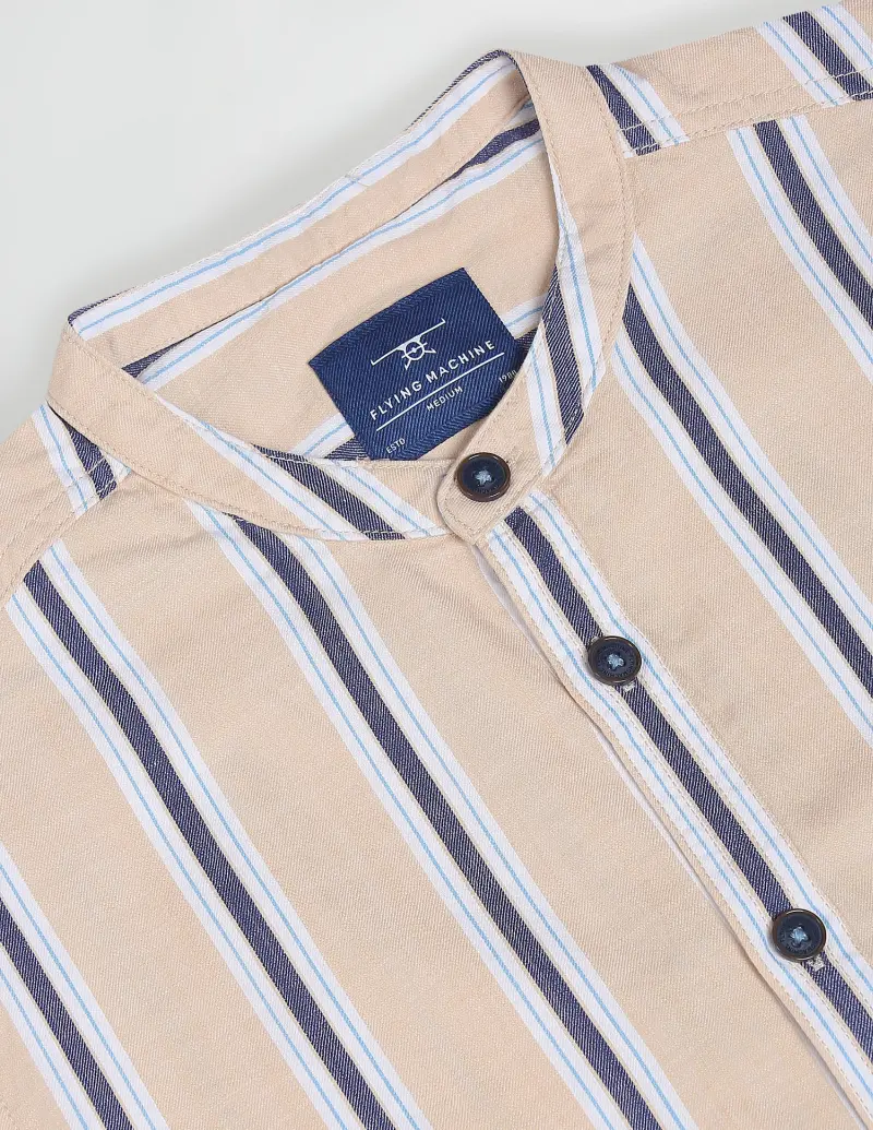 Vertical Stripe Mandarin collar Casual Shirt
