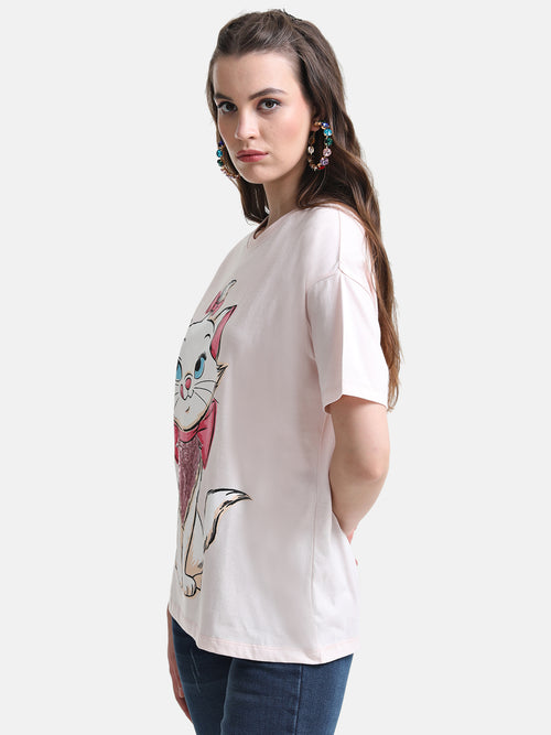 Aristocats Printed Graphic Long T-Shirt With Sequin