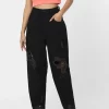 BLACK HIGH RISE RIPPED BOYFRIEND JEANS