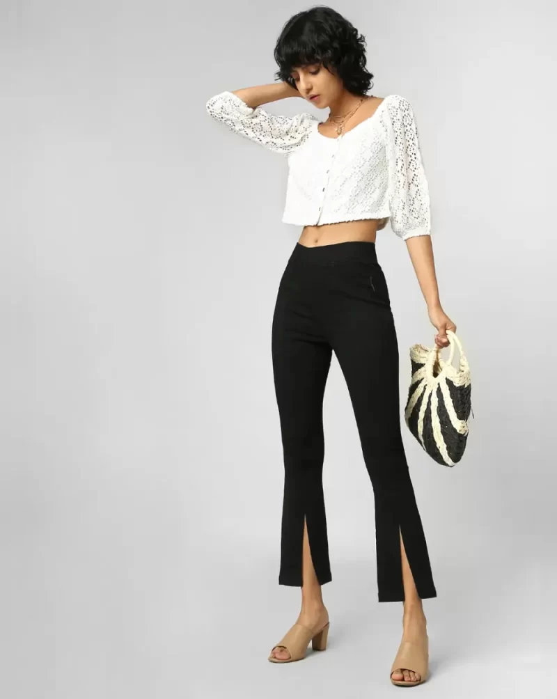 BLACK HIGH RISE FLARED JEGGINGS