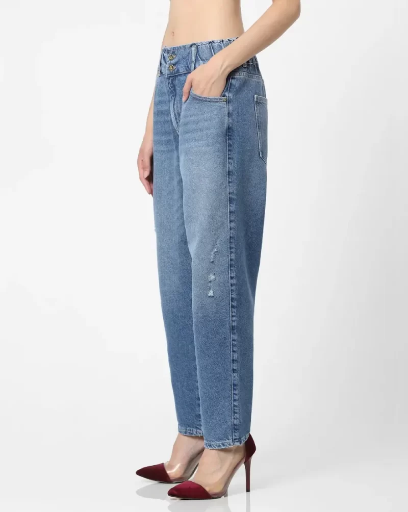 BLUE HIGH RISE CARROT FIT JEANS