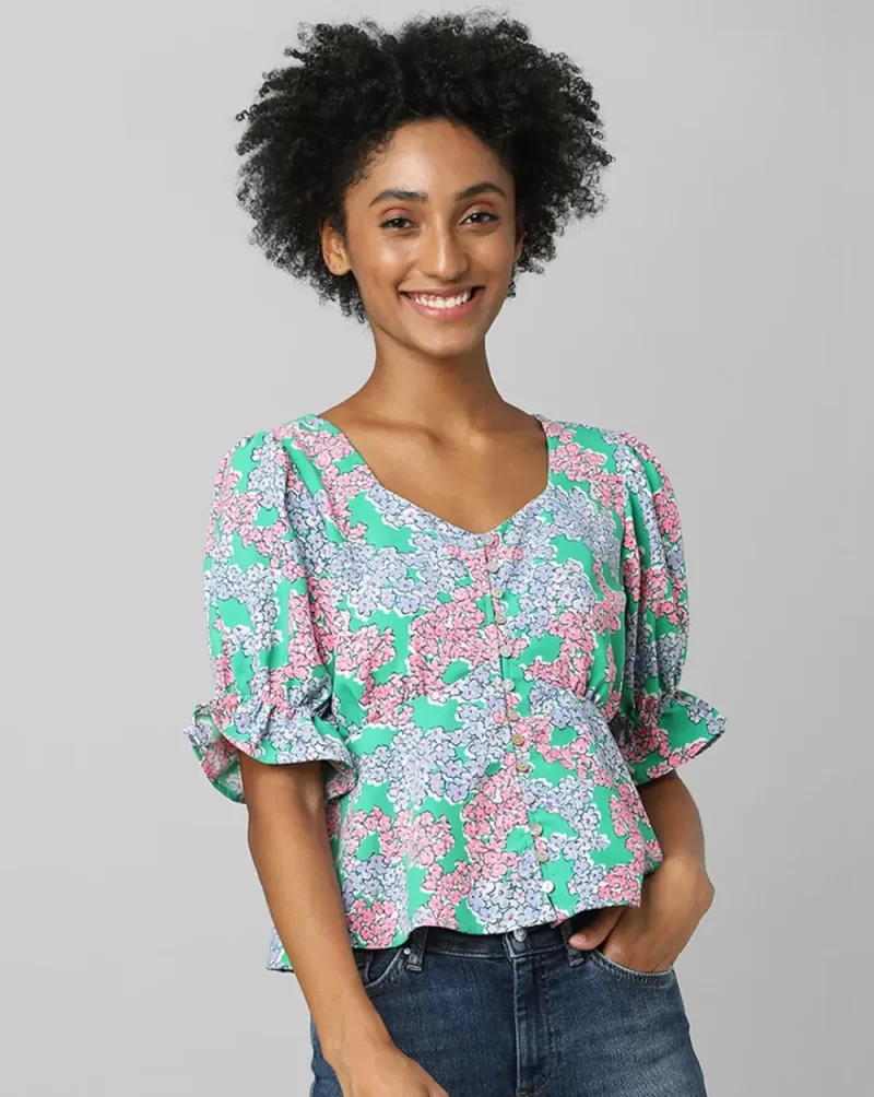 GREEN FLORAL PRINT TOP