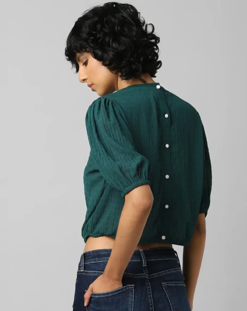 GREEN TEXTURED CROPPED TOP