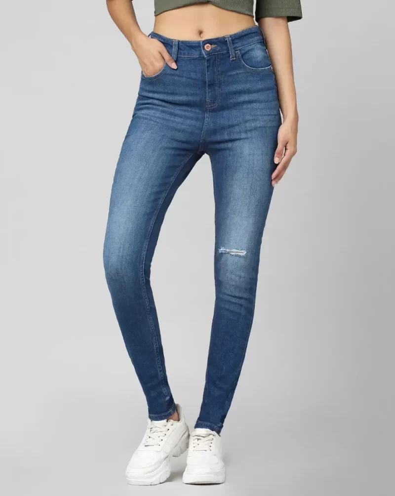 BLUE HIGH RISE DISTRESSED SKINNY JEANS
