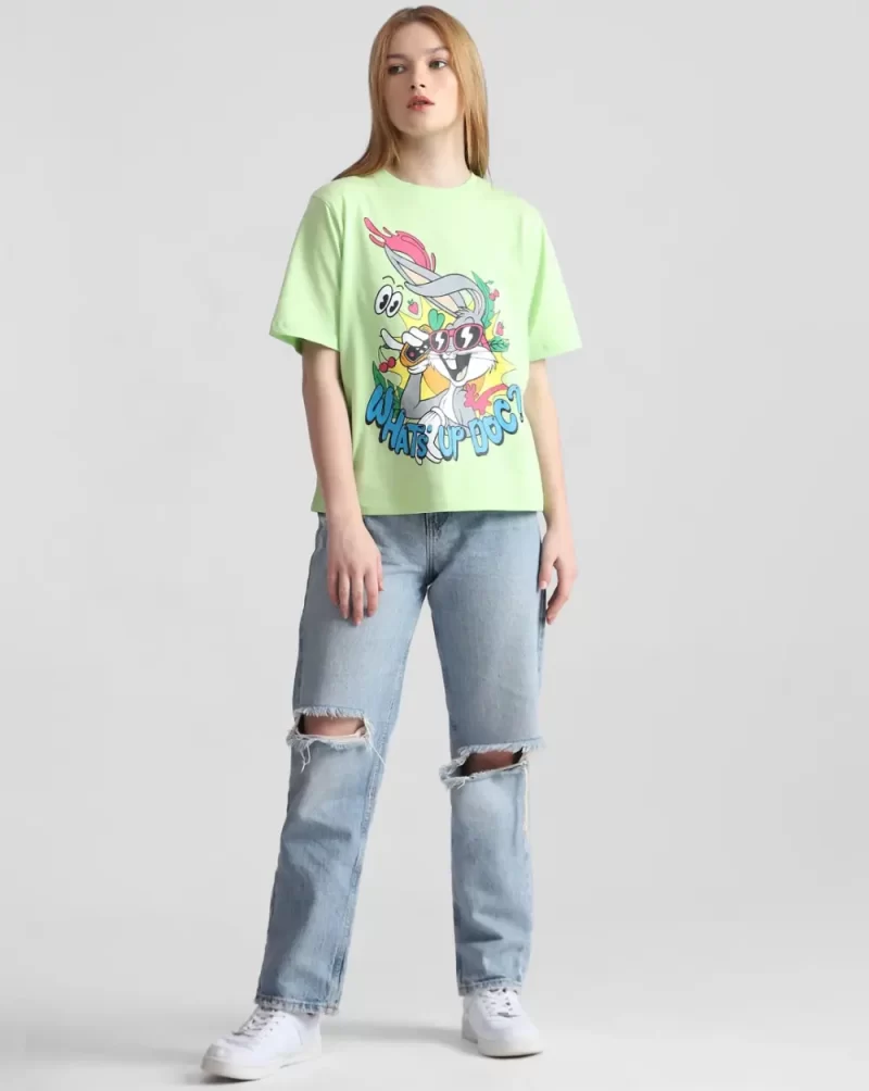 X LOONEY TUNES FLUORESCENT GREEN PRINTED T-SHIRT
