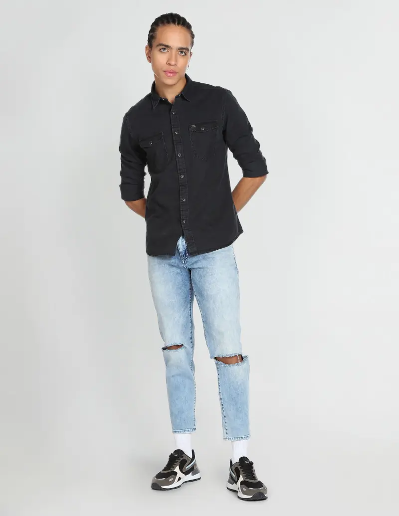 Washed Cotton Slim Fit Casual Shirt