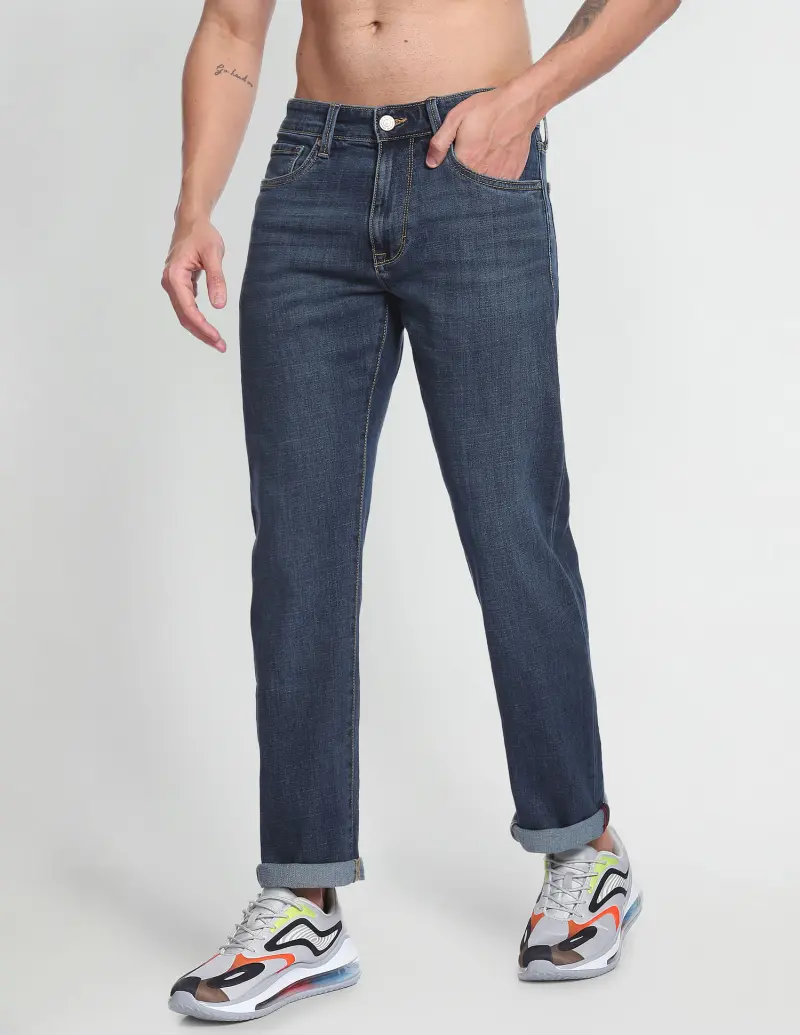 Relaxed Straight Fit Stone Wash Jeans