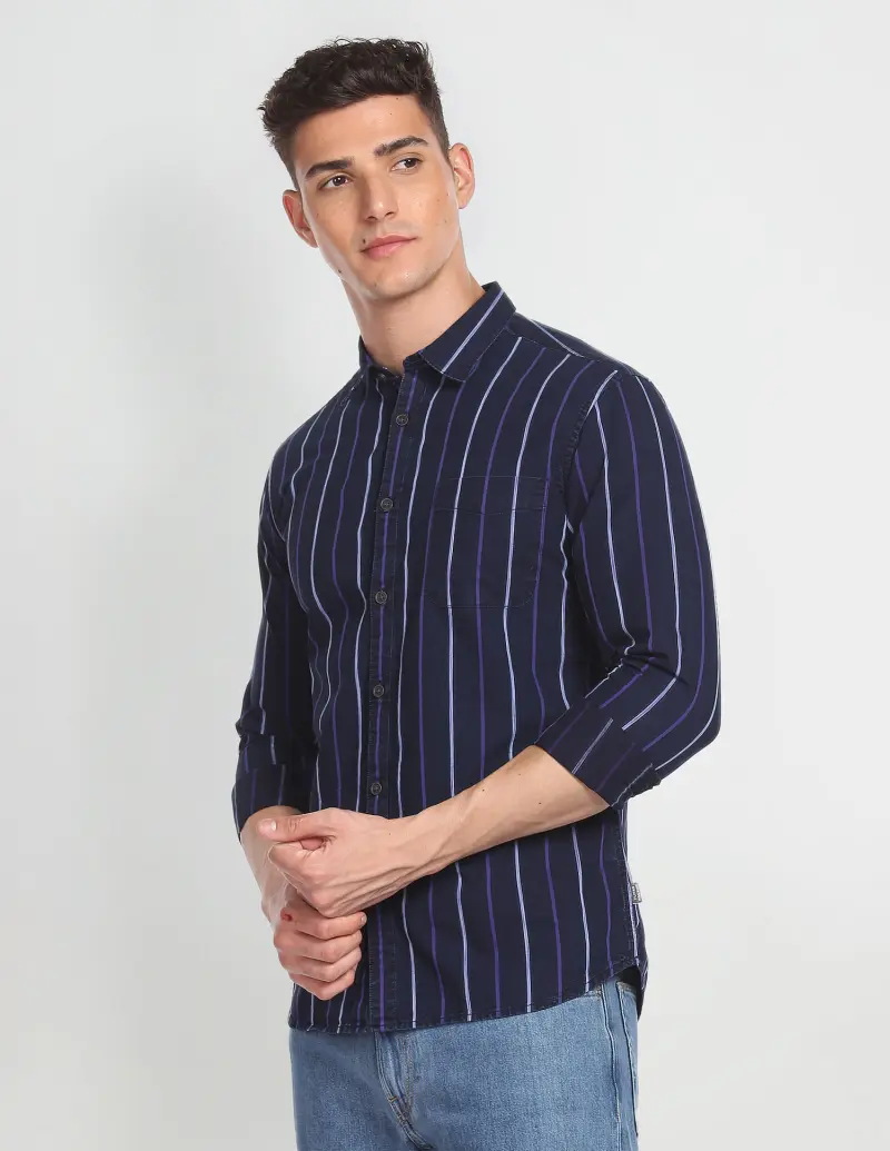 Vertical Stripe Cotton Casual Shirt