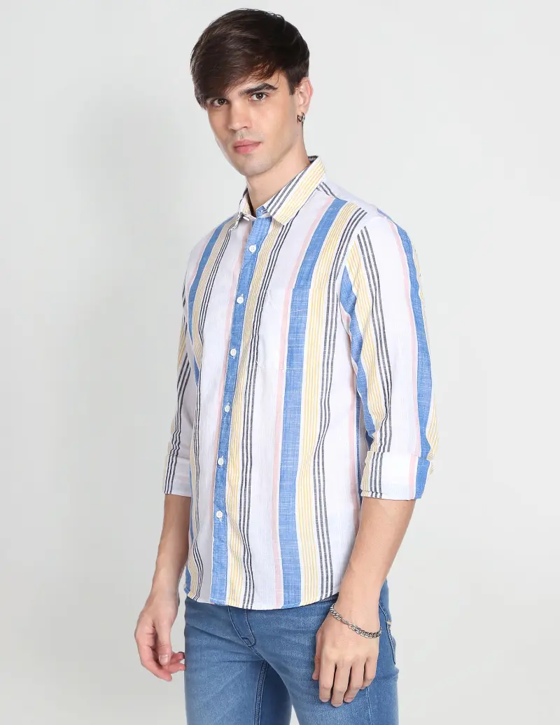 Vertical Stripe Slim Fit Casual Shirt