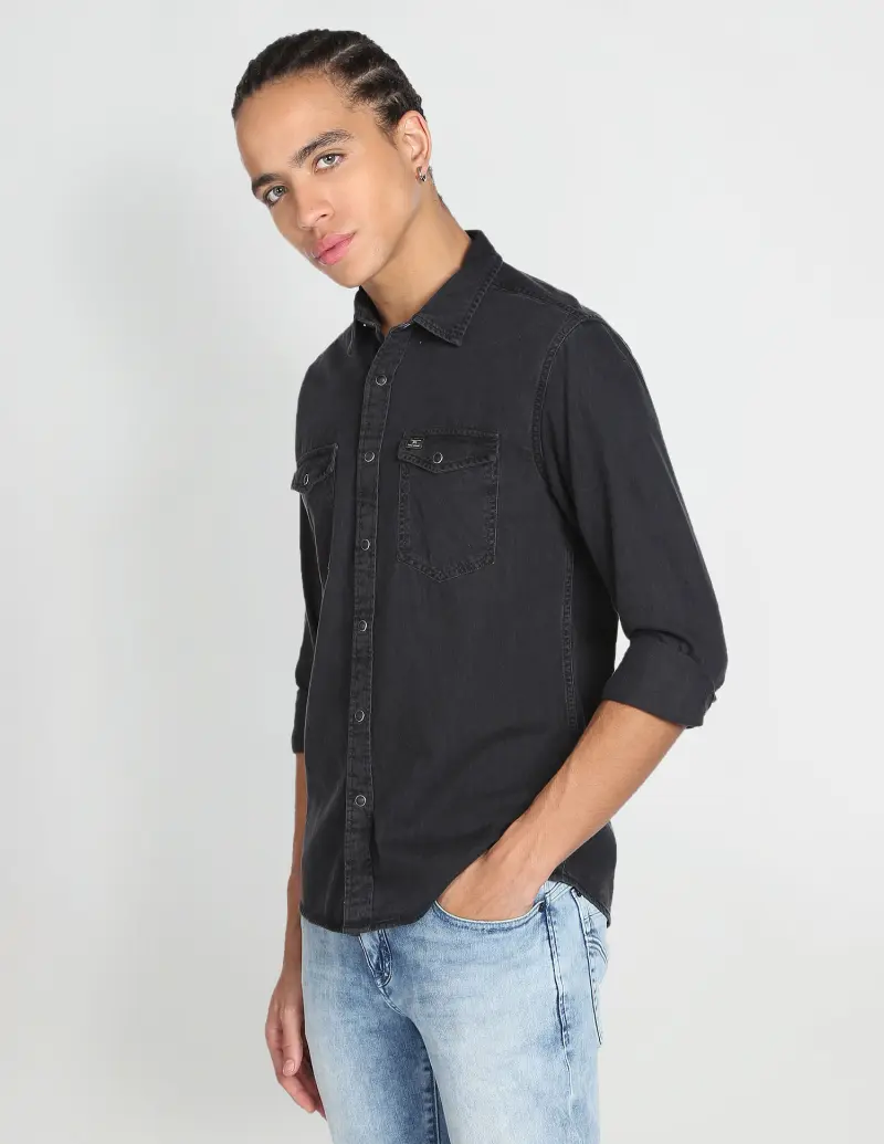 Washed Cotton Slim Fit Casual Shirt
