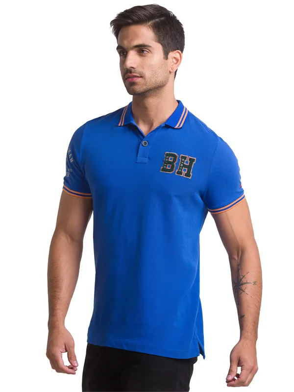BEING HUMAN SLIM FIT MENS POLO NECK T-SHIRTS -CLASSIC BLUE