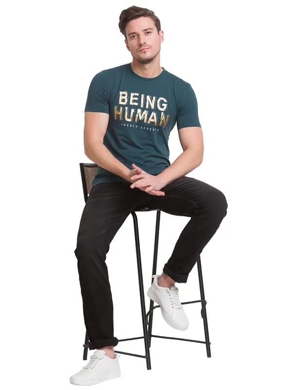 BEING HUMAN SLIM FIT MENS CREW NECK T-SHIRTS -FOREST GREEN