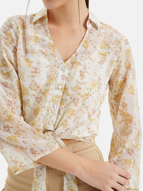 Embroidered Shirt With Knot Detail