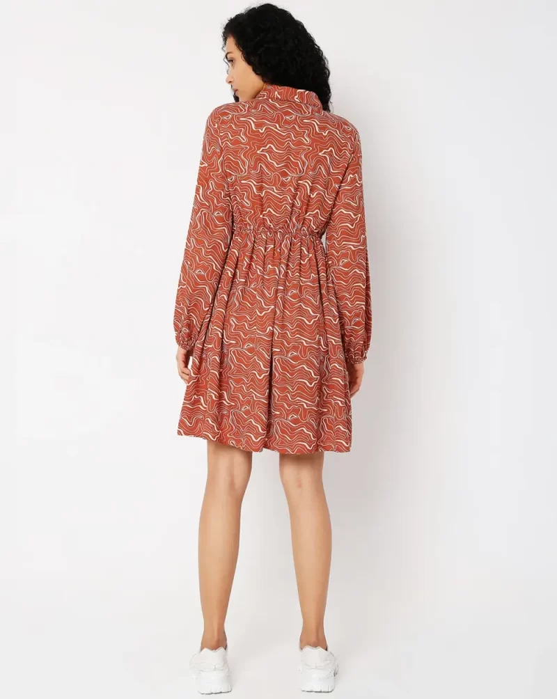 BROWN PRINTED SHIRT DRESS