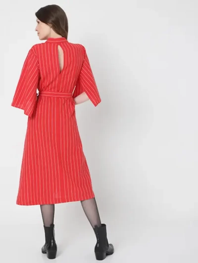 RED STRIPED MIDI DRESS