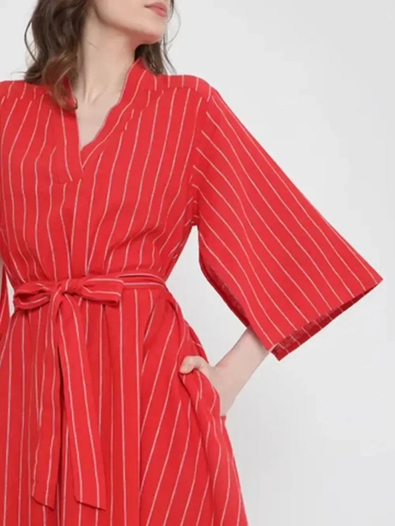 RED STRIPED MIDI DRESS