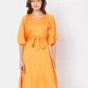 ORANGE TIERED MIDI DRESS