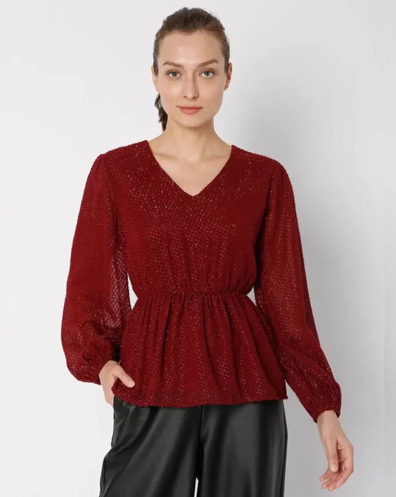 MAROON V-NECK TOP