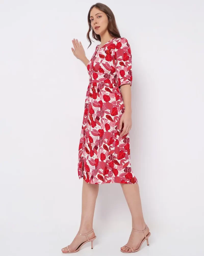 PINK TROPICAL PRINT MIDI DRESS