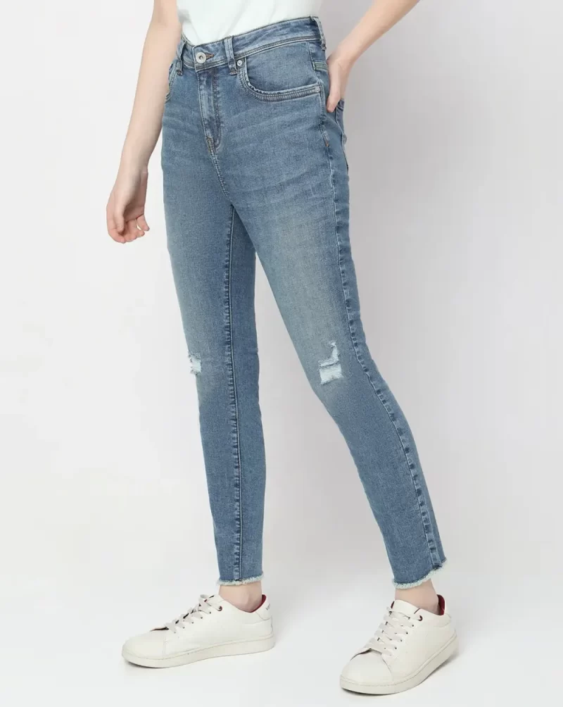 BLUE HIGH RISE DISTRESSED SKINNY JEANS