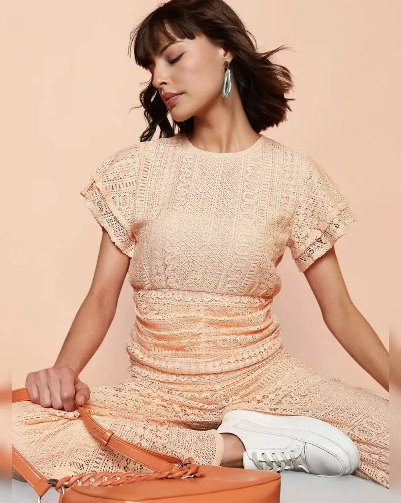 PEACH LACE FLARED TOP