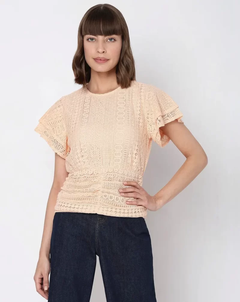 PEACH LACE FLARED TOP
