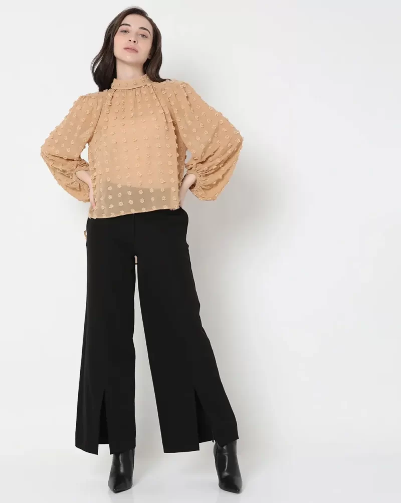 BROWN DOBBY TOP