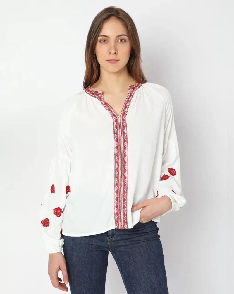 WHITE EMBROIDERED FULL SLEEVES TOP