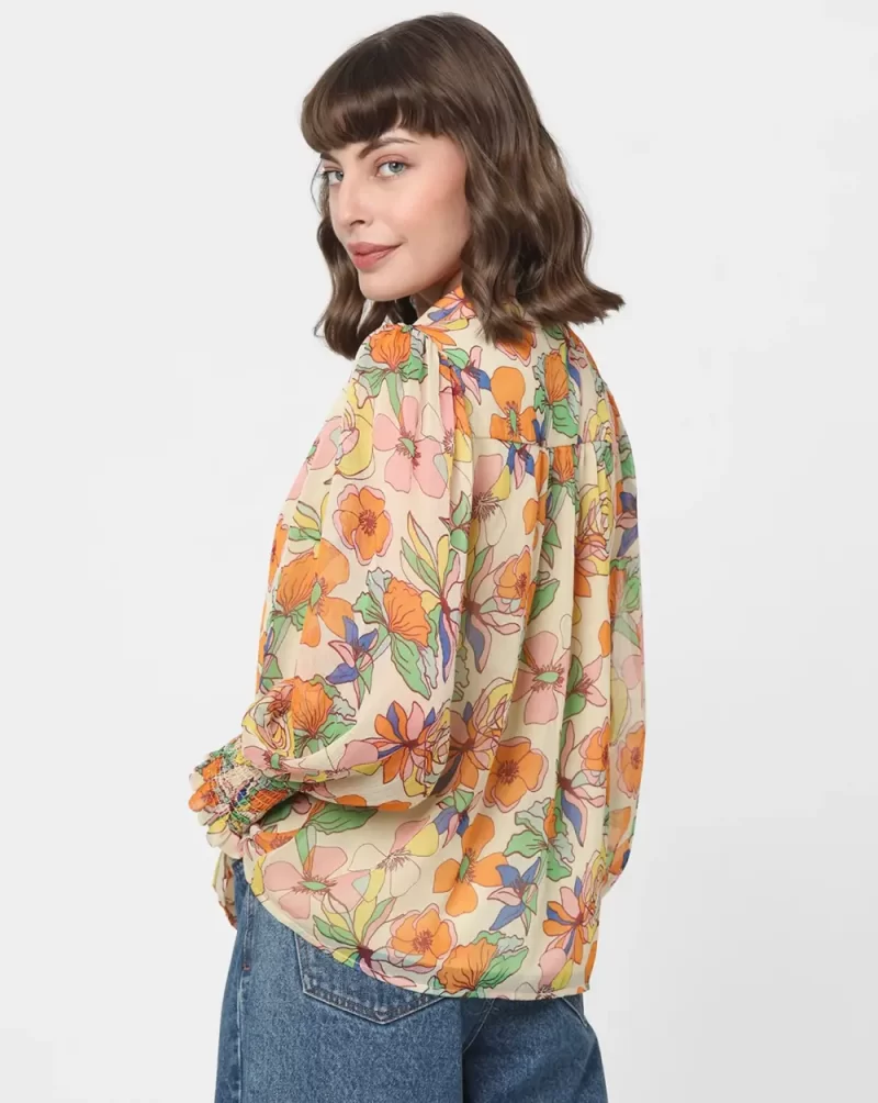 ORANGE GEORGETTE SUMMER FLORAL SHIRT