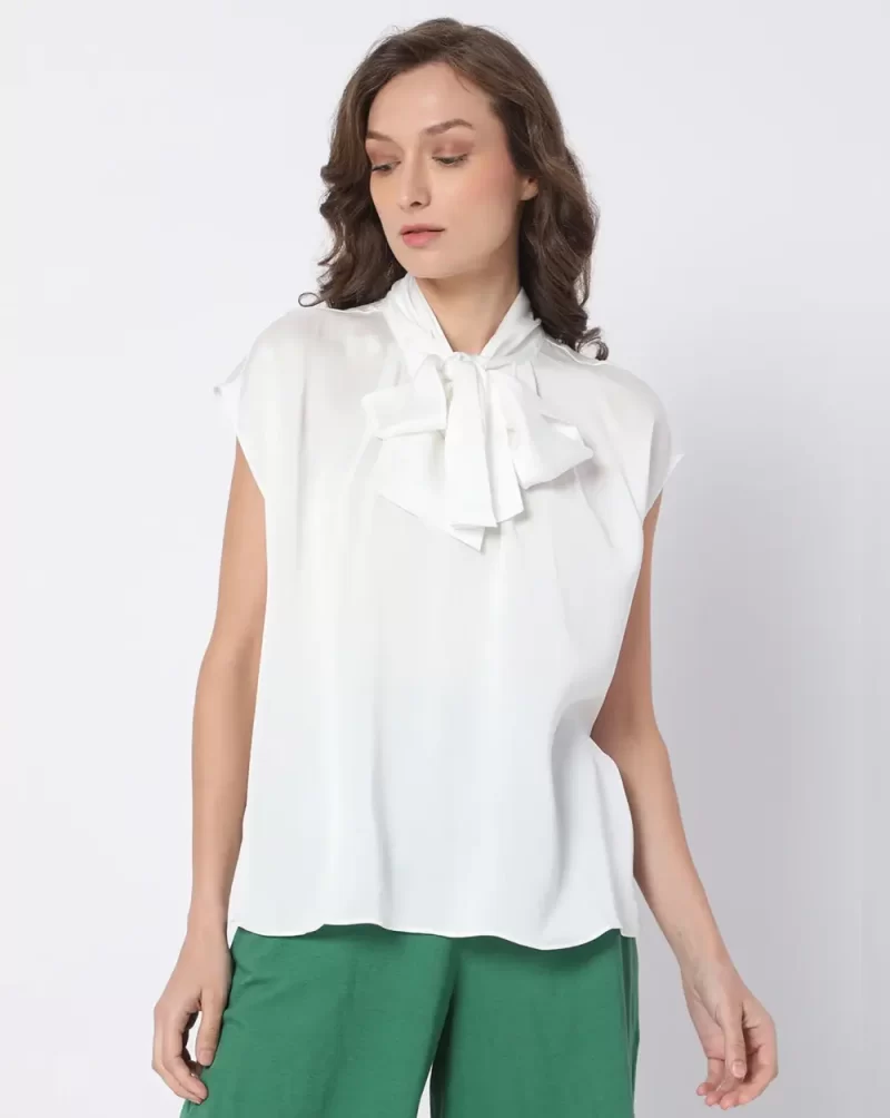 WHITE PUSSY BOW TOP