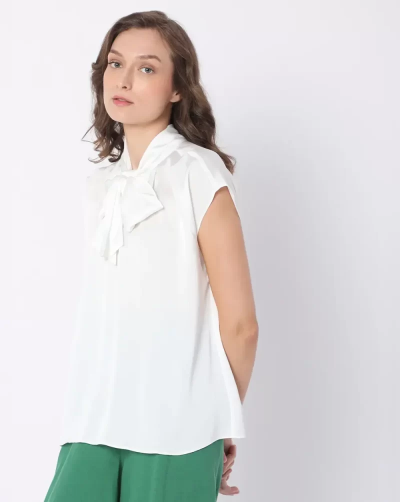 WHITE PUSSY BOW TOP