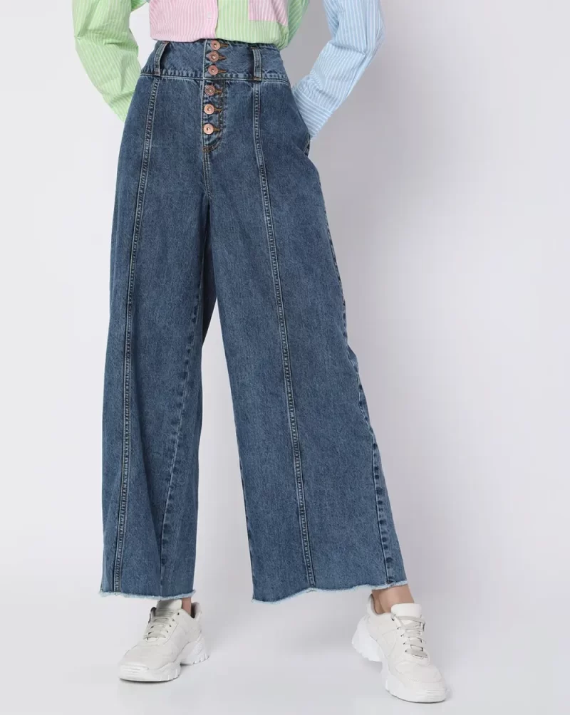 BLUE HIGH RISE WIDE LEG JEANS
