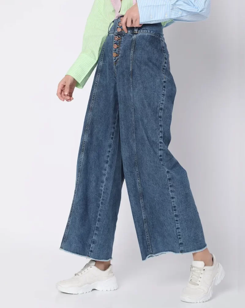 BLUE HIGH RISE WIDE LEG JEANS