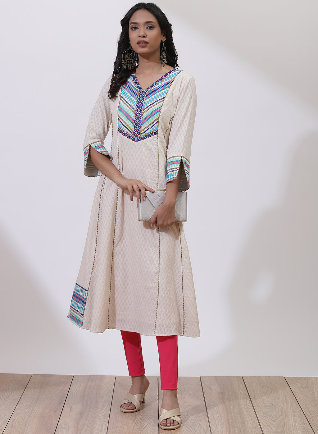 Multi Color Embroidered Phool Collection Kurta With Jacquard Detail