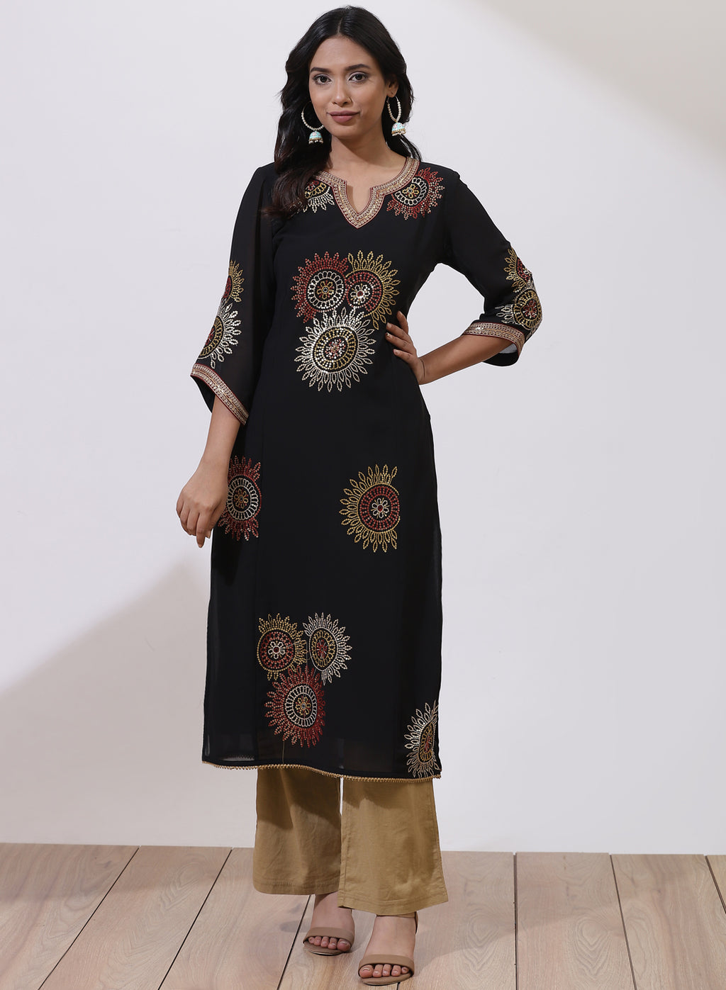 Buy Black Phool Collection Kurta With Zari Embroidery Online at Best ...