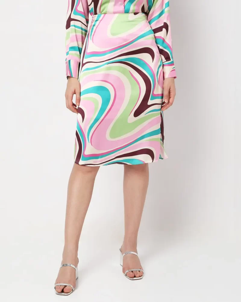 BEIGE HIGH RISE SWIRL PRINT CO-ORD SKIRT