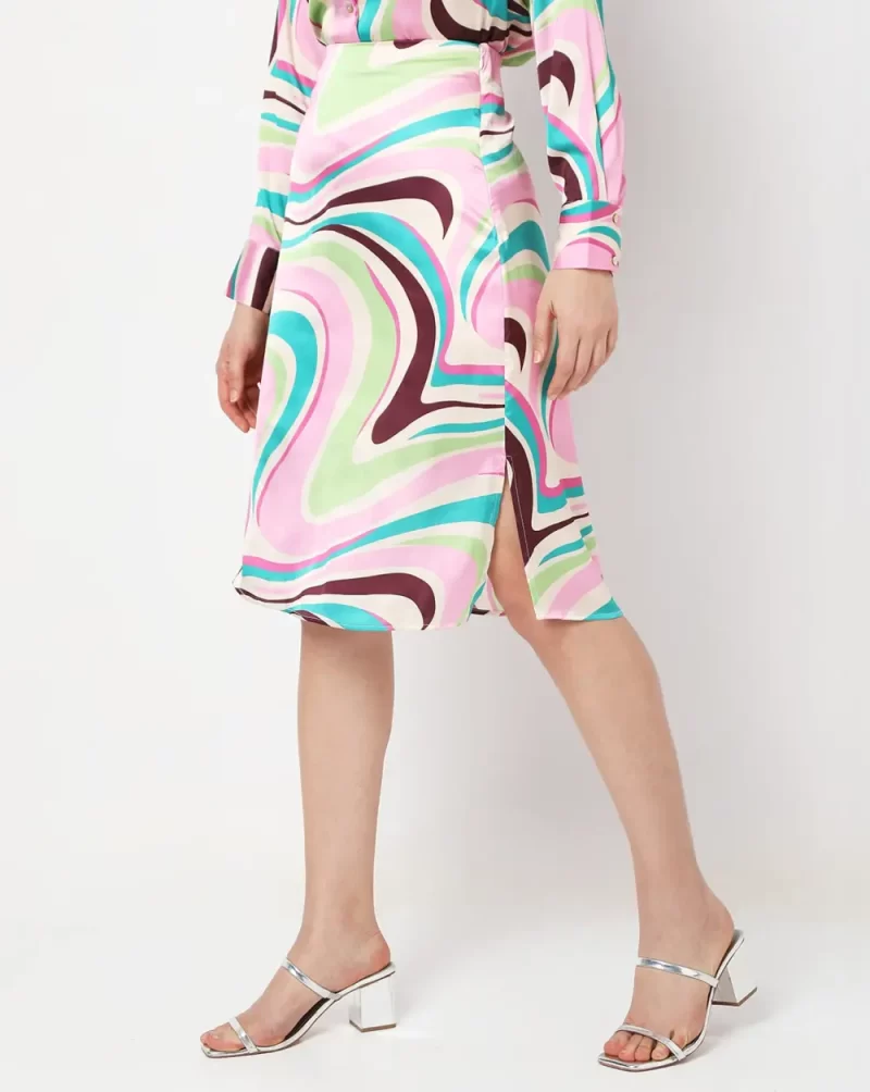 BEIGE HIGH RISE SWIRL PRINT CO-ORD SKIRT