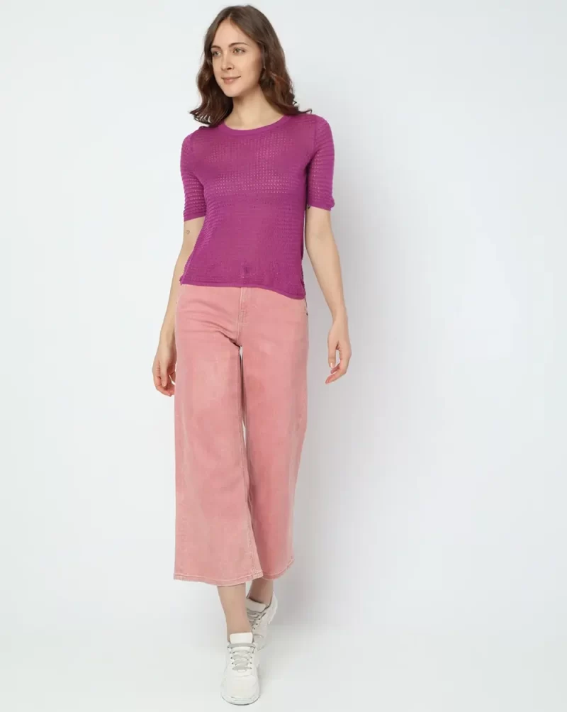 PURPLE TEXTURED KNIT TOP