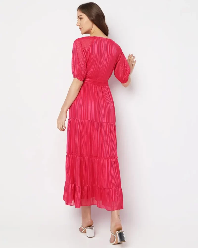 PINK STRIPED TIERED MAXI DRESS